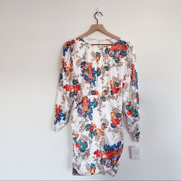 For Love & Lemons Womens Brandi Floral Ruched Mini Dress White Multi Size XS - Picture 6 of 12